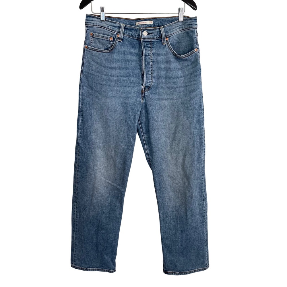 Levis Ribcage Straight Jeans Womens 32 Medium Wash High Rise Button Fly Denim